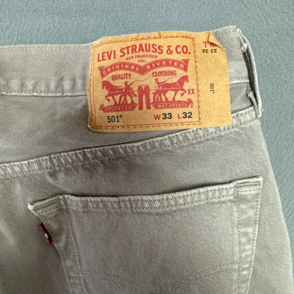 Levis 501 Jeans Mens Size 33x32 (32x31) Khaki Straight Neutral Minimalist Casual